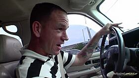 brunette's oiled booty stretched by big white cock