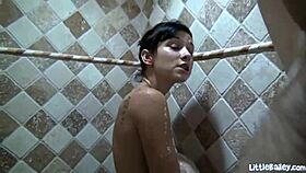 petite teen bailey fingers pussy in shower solo
