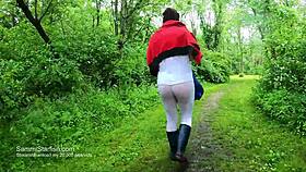 Soaking Wet White Leggings on a Sexy Milf Flashing in Public Outdoors