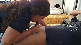 Latina cousin sucks big cock while stepbrother watches in homemade room