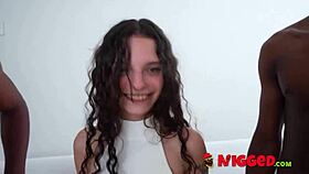 Petite teen Massy Sweet faces an ultimate interracial threesome challenge in cowgirl style