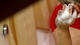 Girl With Big Tits And Ass Washed In Garage, Her Mature Boobs And Tits Soaking Wet.