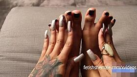 i got this ebony shemale with sexy feet doin a hot masturbation show