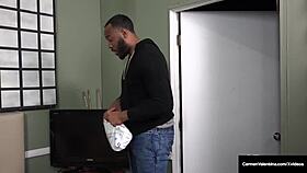 Carmen Valentina craves big interracial cocks in her hairy cunt, getting cumshots from doggystyle and cowgirl pounding