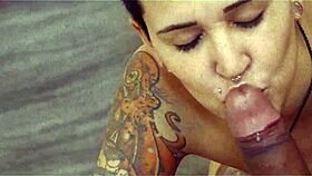 Appealing nerdy girl Mila and her tattoos in hardcore video