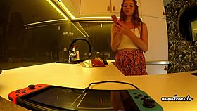 Redhead Lya Shows Shaved Pussy to Friend Leon Lambert in Homemade Voyeur