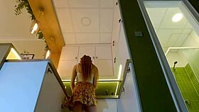 Redhead Lya Shows Shaved Pussy to Friend Leon Lambert in Homemade Voyeur