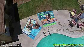 lesbians caught on drone by the pool