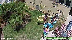 lesbians caught on drone by the pool