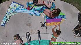 lesbians caught on drone by the pool