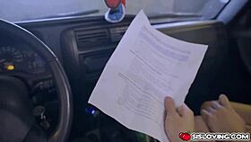 Stepbrother gets Nicole Rey to suck his huge cock in the car