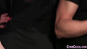 In a british femdom scene, babe humiliates with blowjob and handjob in cfnm hardcore