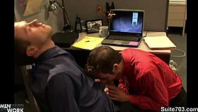 in the office, horny gays suck and fuck each other's asses hard.
