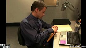 in the office, horny gays suck and fuck each other's asses hard.