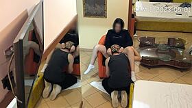 cam caught university friend eating hot brunette's shaved pussy outdoors