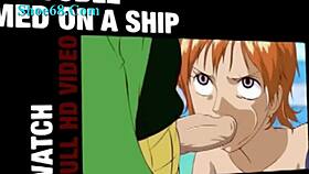 Nami takes on two boys in this hentai scene