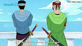 Nami takes on two boys in this hentai scene