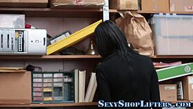 Reality shoplifter caught masturbating, then blows and swallows cum in mouth.
