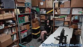 Reality shoplifter caught masturbating, then blows and swallows cum in mouth.