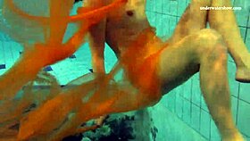 nastya strips down and shows her naked body in the pool