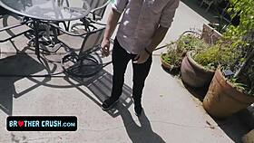 His step brother can't stop staring at that cute 18+ boy playing outside.