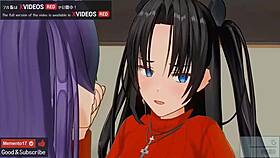 Rin And Sakura's Lesbian Kiss In Hentai