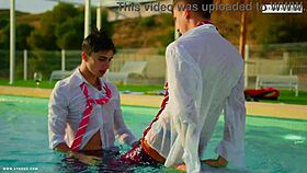 Twink gets anal in college pool scene