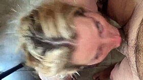 Blonde girlfriend gives sloppy deepthroat blowjob