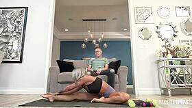 What if I told you this blonde babe in leggings just finished yoga and now she's bent over for a doggystyle anal fuck with her shaved nylon-clad bubble butt?