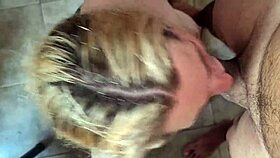 Blonde girlfriend gives sloppy deepthroat blowjob