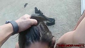 Young tattooed stunners cuffed at work. Fucked hard by police officer.