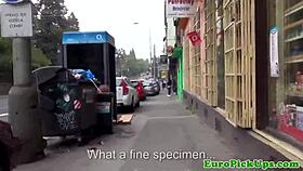 euro slut flashing tits for cash in public while neighbors watch