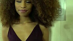 Beautiful curly ebony teen oiled and boldly fucked in pov