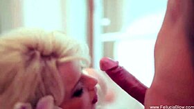 i give this beautiful blonde a facial cumshot, and she swallows it all while sucking