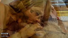 blonde dancer pleasures man, woman, and herself in lingerie