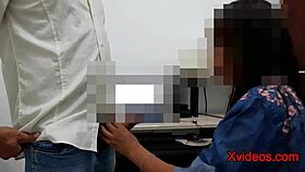 Secretary deepthroats boss cock, gets anal fucked and creampied.