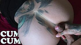 i fuck her hard until i cum on her buttocks, teasing her shaved pussy