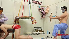 tied up cooking spitroast with bondage and extreme techniques