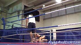 wrestling cuties fight in the boxing ring