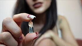 Humiliating tall femdom shrinks freeloader with wrinkled feet