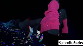 Samantha Saint gets off in a super hot black light solo, intriguing blonde pornstar with big tits