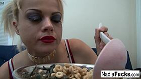 sexy nadia eats cereal with soldiers