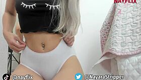 Blonde guides jerk off instructions to cum on her ass