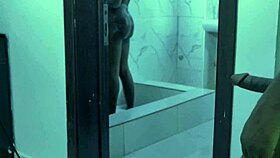 My step uncle peeps while I bathe, touching his big cock unaware