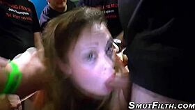 Guzzling German Slut In Group Bukkake Facial