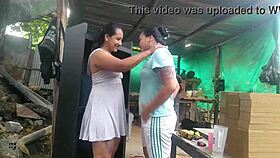 Colombian Lesbian Fucks Hard At Work!