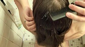 brushing through dry hair with cumshot