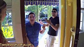 party teens ride mechanical bulls at the fun event with friends