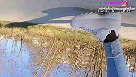 Girl Plays With Sweaty Fila Sneakers And Wet Nylons