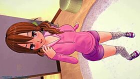 i see this girl bouncin on legs in her pink hoodie.